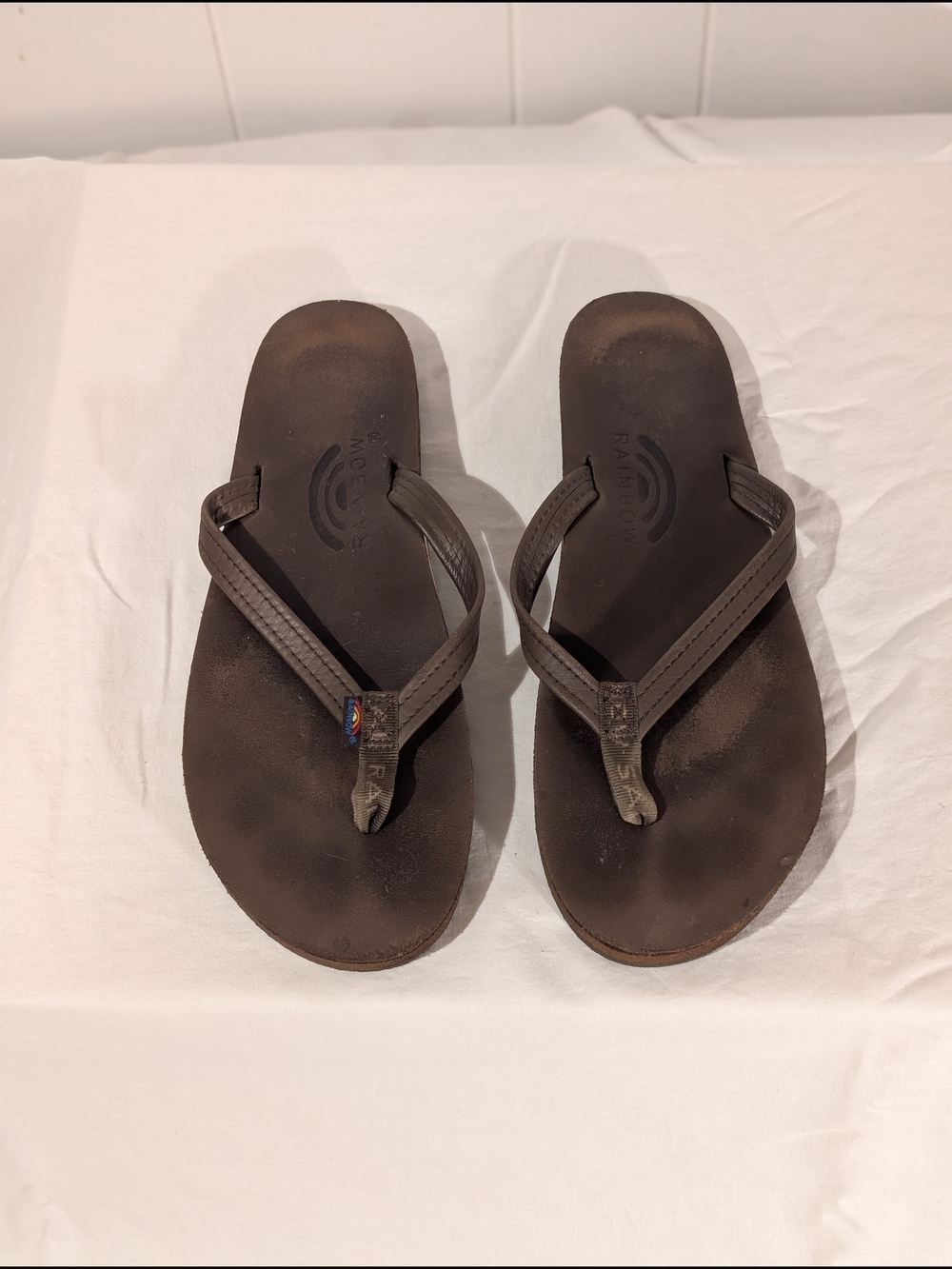 Rainbow Brown Leather Flip Flop Sandals